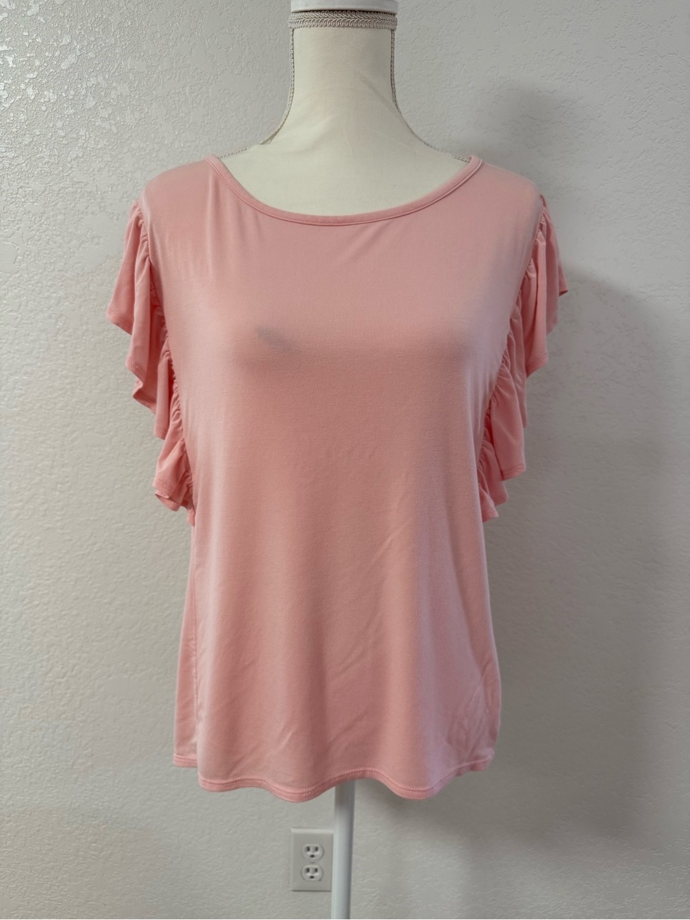 ADORA Pink Ruffle Sleeve Solid Scoop Neck Knit Top 100% Polyester Women S
